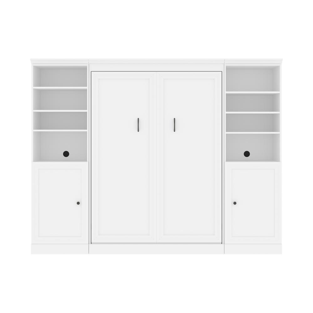 Versatile Full Murphy Bed and 2 Closet Organizers with Doors (109W) in White. Picture 1