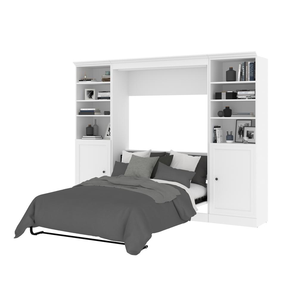 Versatile Full Murphy Bed and 2 Closet Organizers with Doors (109W) in White. Picture 10