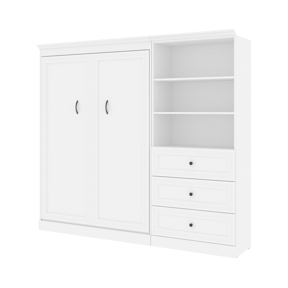 Versatile Full Murphy Bed and Closet Organizer with Drawers (95W) in White. Picture 2