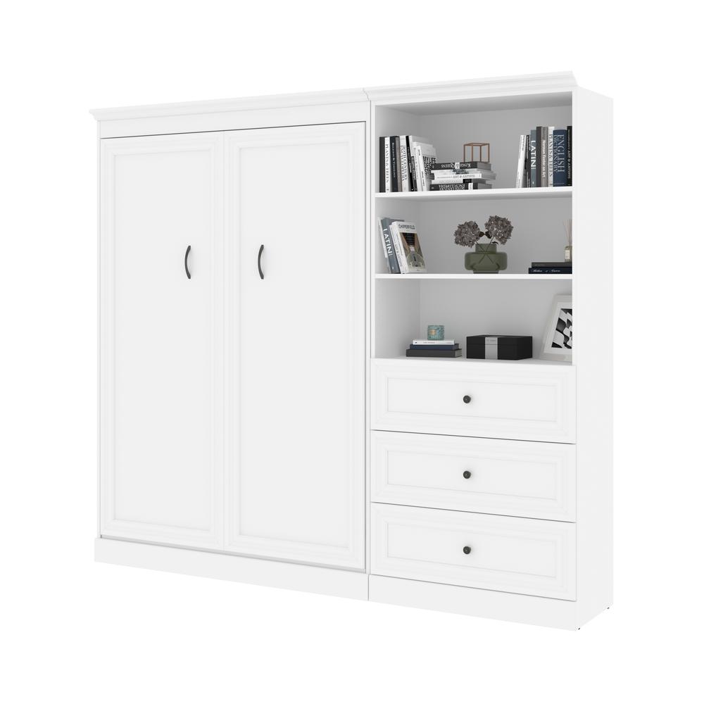 Versatile Full Murphy Bed and Closet Organizer with Drawers (95W) in White. Picture 3