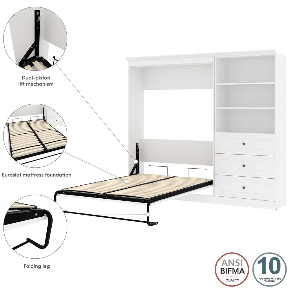 Versatile Full Murphy Bed and Closet Organizer with Drawers (95W) in White. Picture 12