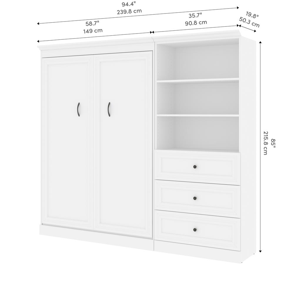 Versatile Full Murphy Bed and Closet Organizer with Drawers (95W) in White. Picture 13