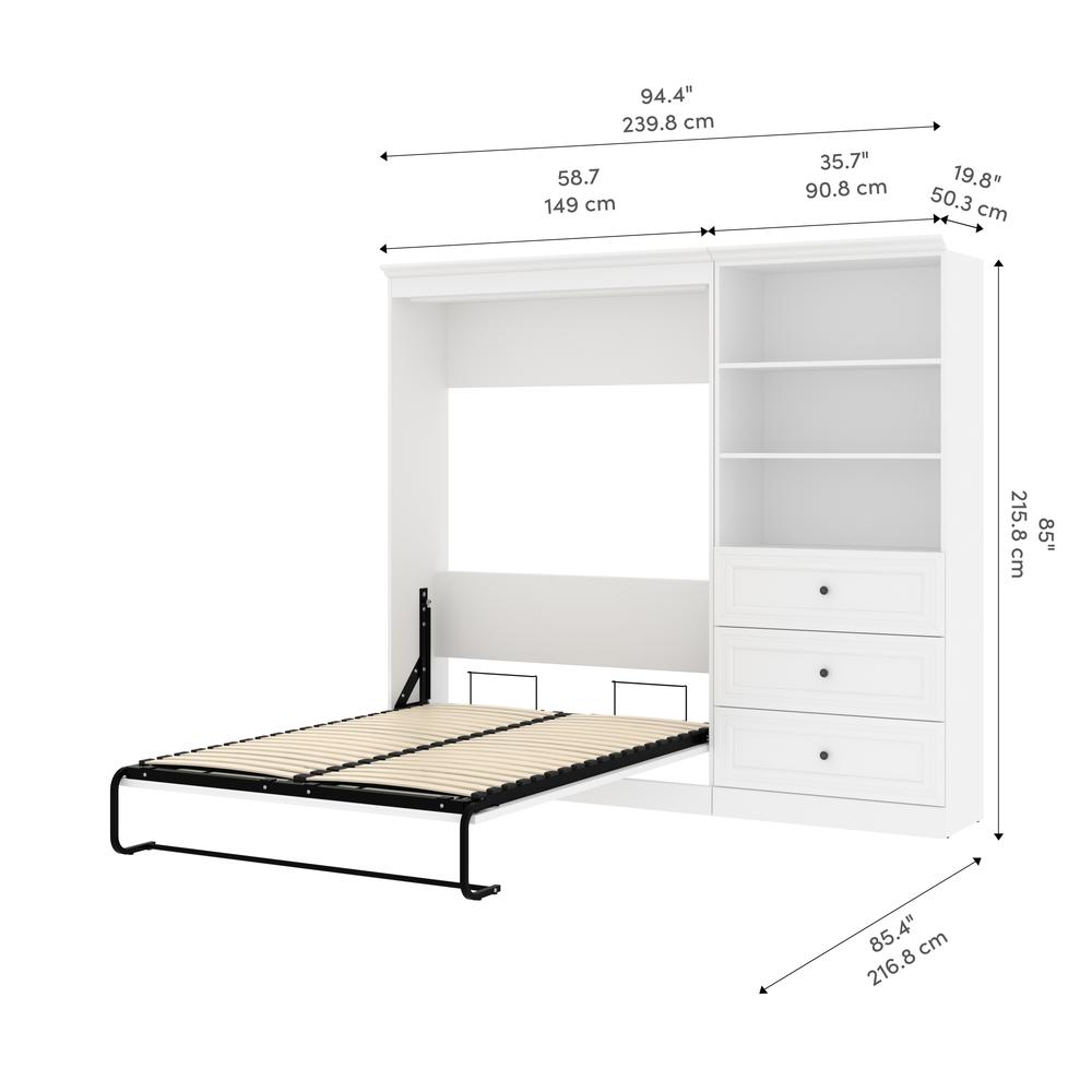 Versatile Full Murphy Bed and Closet Organizer with Drawers (95W) in White. Picture 14