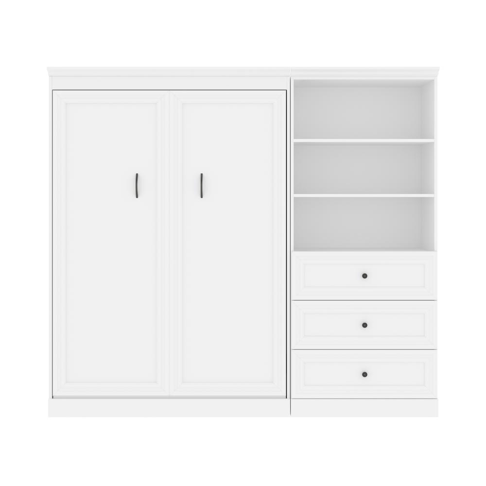 Versatile Full Murphy Bed and Closet Organizer with Drawers (95W) in White. Picture 1