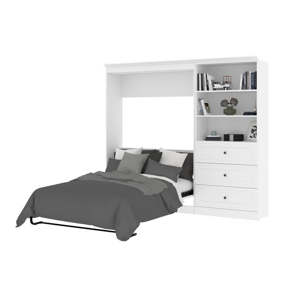 Versatile Full Murphy Bed and Closet Organizer with Drawers (95W) in White. Picture 10