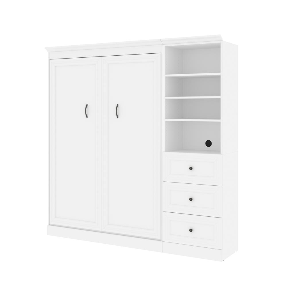 Versatile Full Murphy Bed and Closet Organizer with Drawers (84W) in White. Picture 2