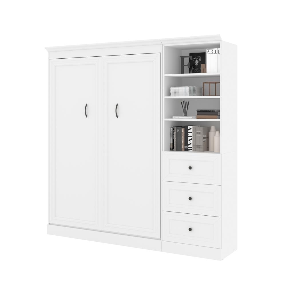 Versatile Full Murphy Bed and Closet Organizer with Drawers (84W) in White. Picture 3