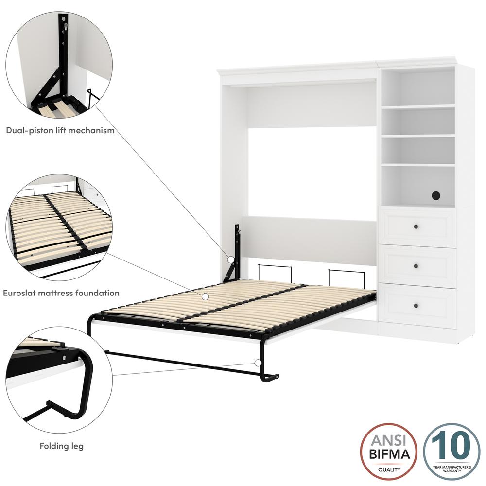 Versatile Full Murphy Bed and Closet Organizer with Drawers (84W) in White. Picture 12