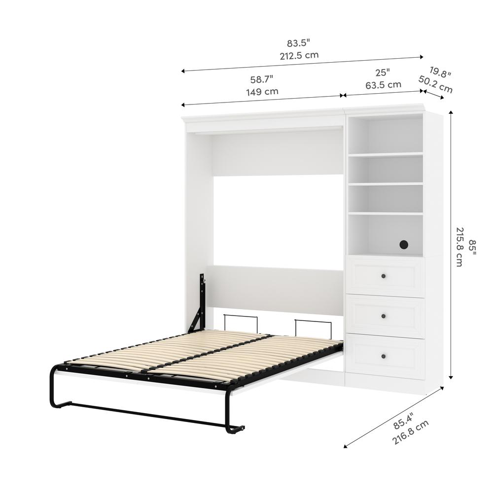 Versatile Full Murphy Bed and Closet Organizer with Drawers (84W) in White. Picture 15