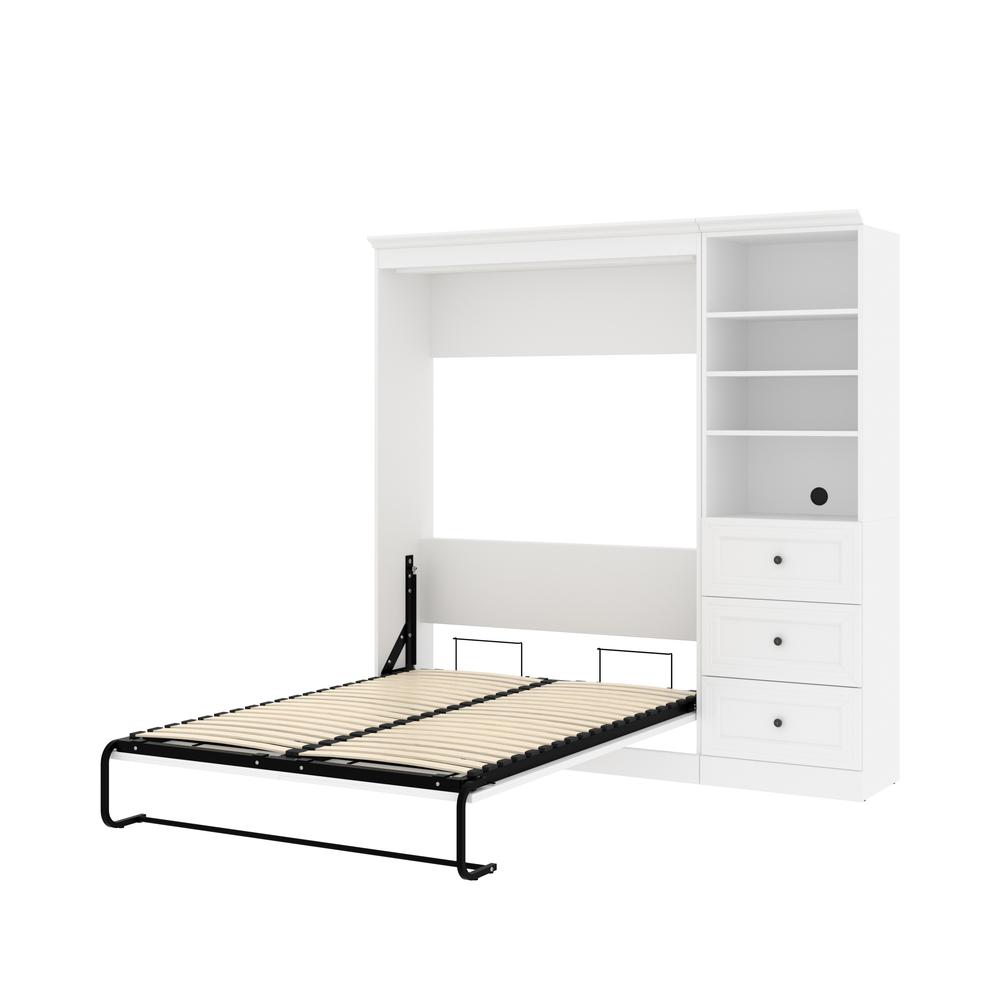 Versatile Full Murphy Bed and Closet Organizer with Drawers (84W) in White. Picture 8