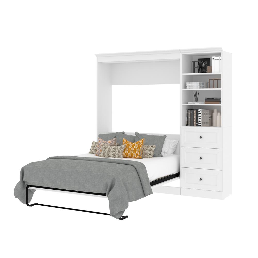 Versatile Full Murphy Bed and Closet Organizer with Drawers (84W) in White. Picture 10