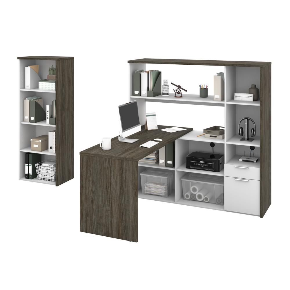 Gemma 2-Piece L-Shaped Desk and Bookcase - Walnut Grey & White. The main picture.