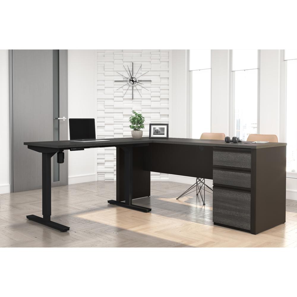 Prestige + Height Adjustable L-Desk in Bark Gray & Slate. Picture 4