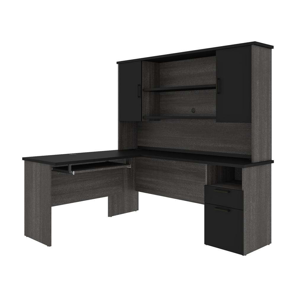 Bestar Norma Norma L-shaped workstation with hutch - Black & Bark Gray. Picture 1