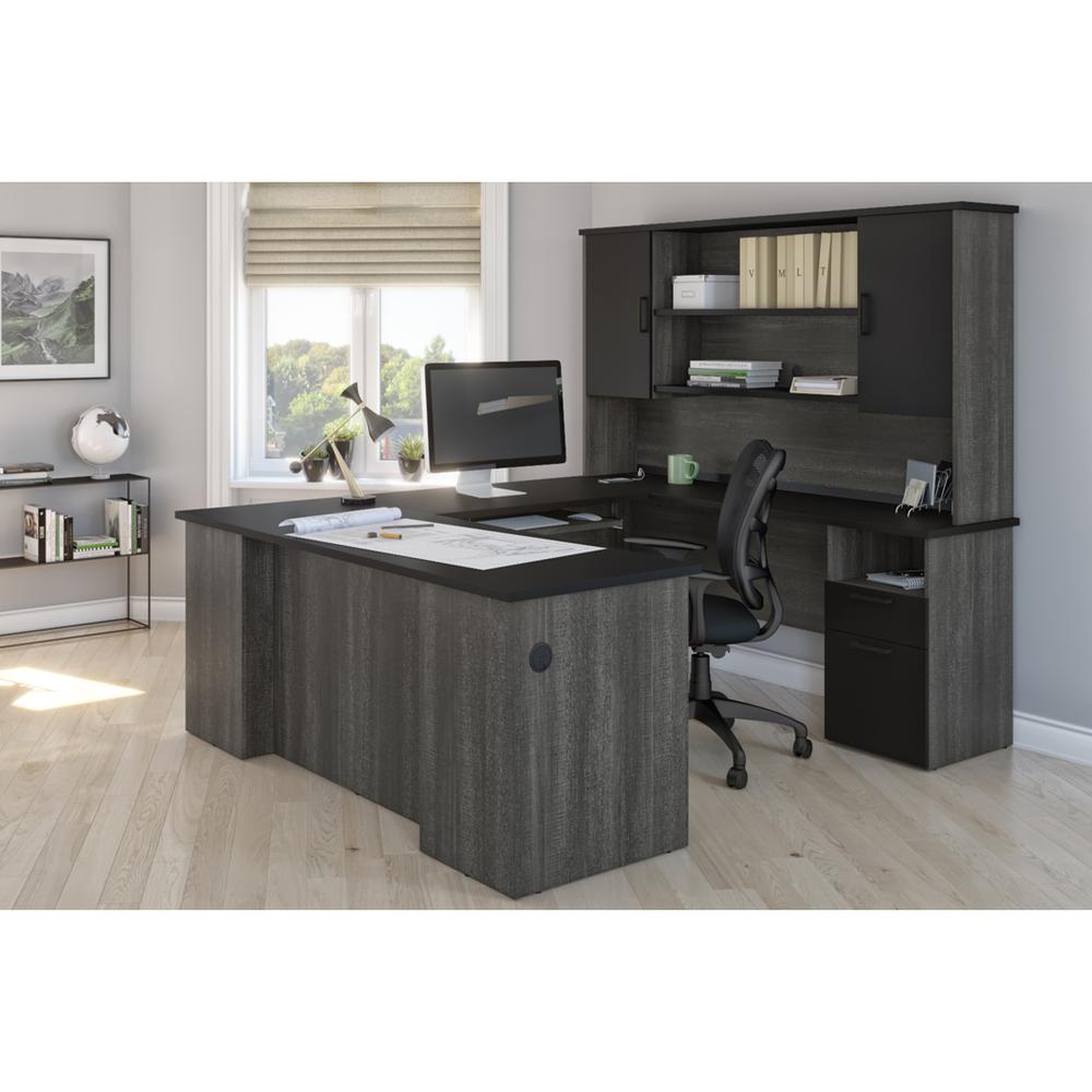 Bestar Norma Norma U-shaped workstation with hutch - Black & Bark Gray. Picture 4