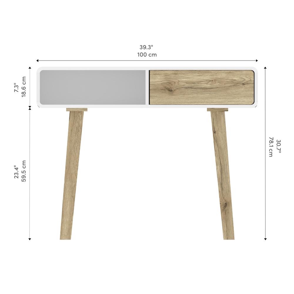 Bestar Alhena 40W Console Table in white uv & sandy brown oak. Picture 11