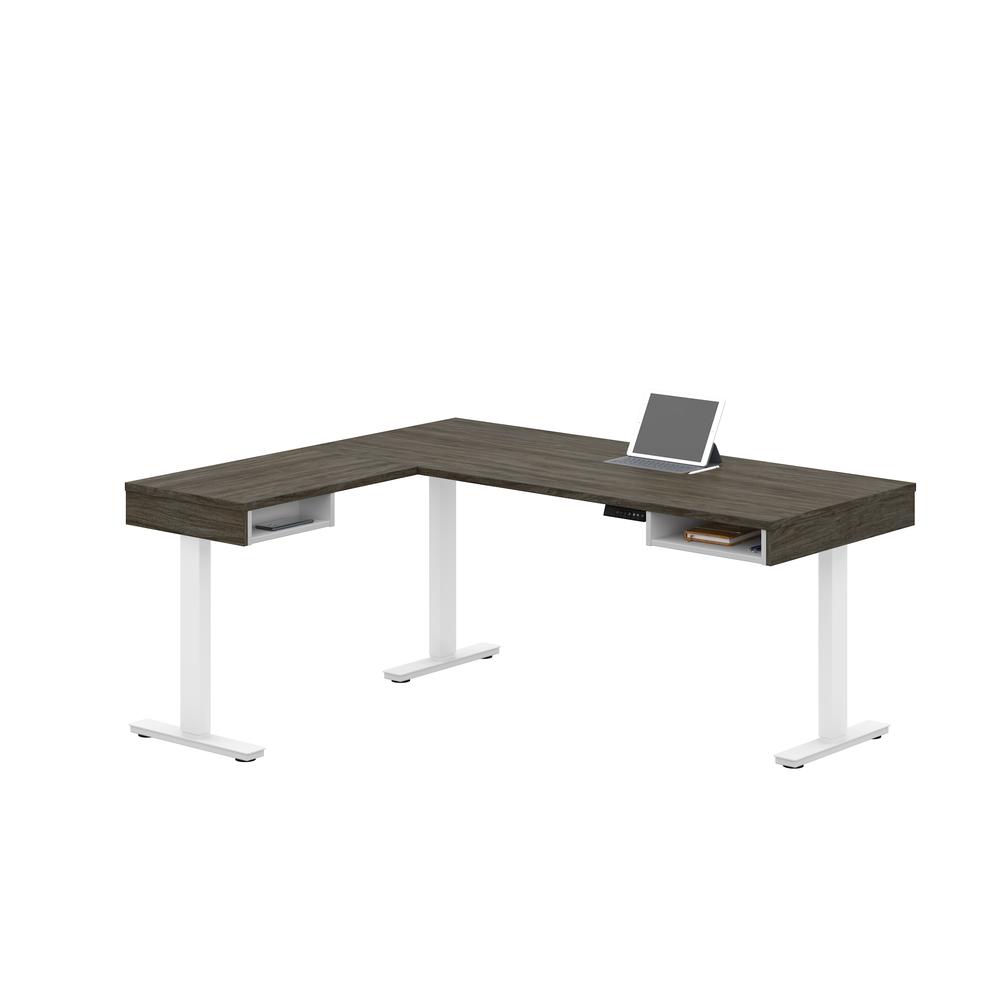 Height Adjustable L-Desk in Walnut Grey & White. The main picture.