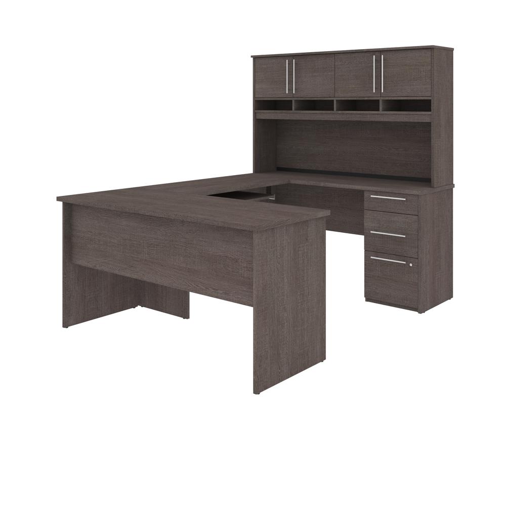Innova Plus U-Shape Desk with Hutch - Bark Gray. Picture 2