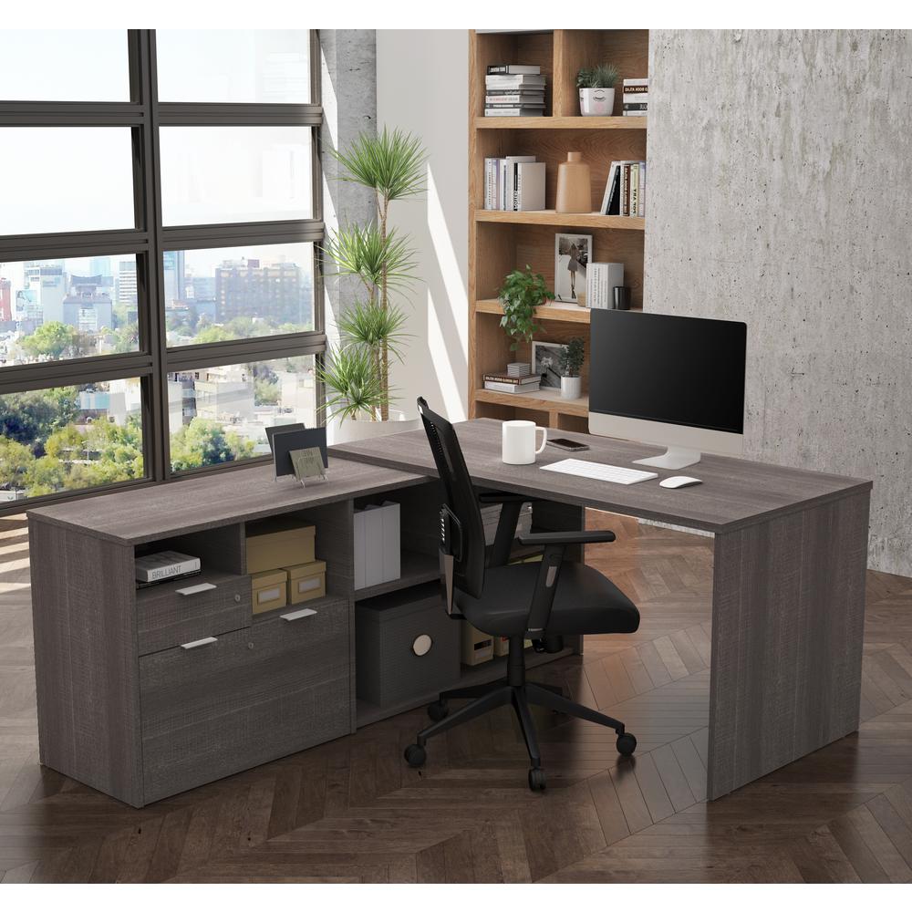 i3 Plus L-Desk with Two Drawers in Northern Bark Gray. Picture 3