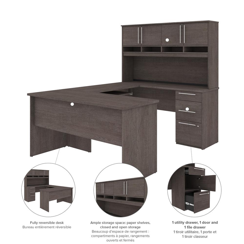 Innova Plus U-Shape Desk with Hutch - Bark Gray. Picture 5