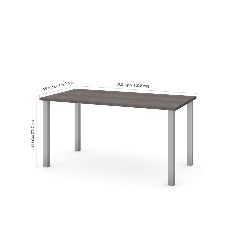 Bestar 30" x 60" Table with square metal legs in Bark Gray. Picture 1
