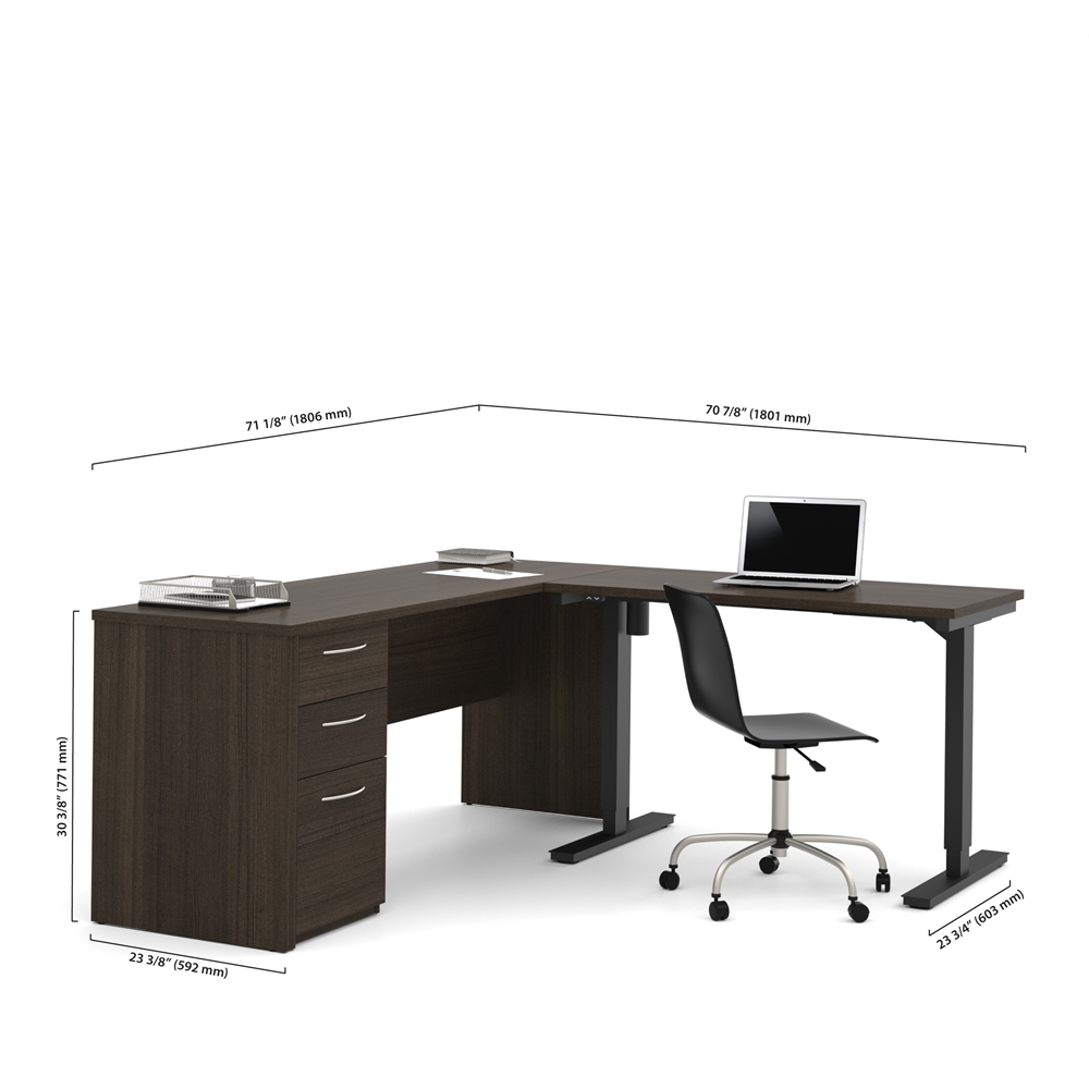 Embassy L-Desk including Electric Height Adjustable Table in Dark Chocolate. Picture 4
