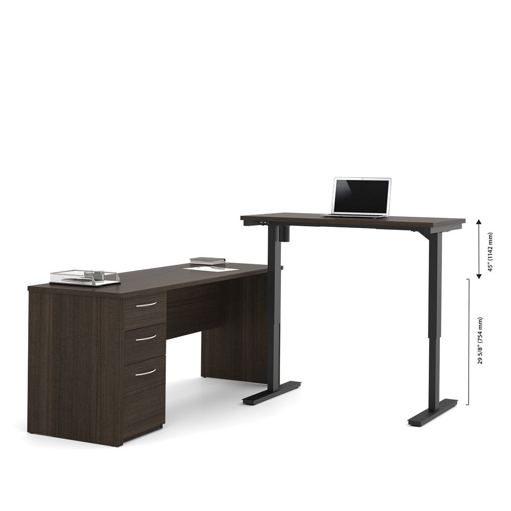 Embassy L-Desk including Electric Height Adjustable Table in Dark Chocolate. Picture 3