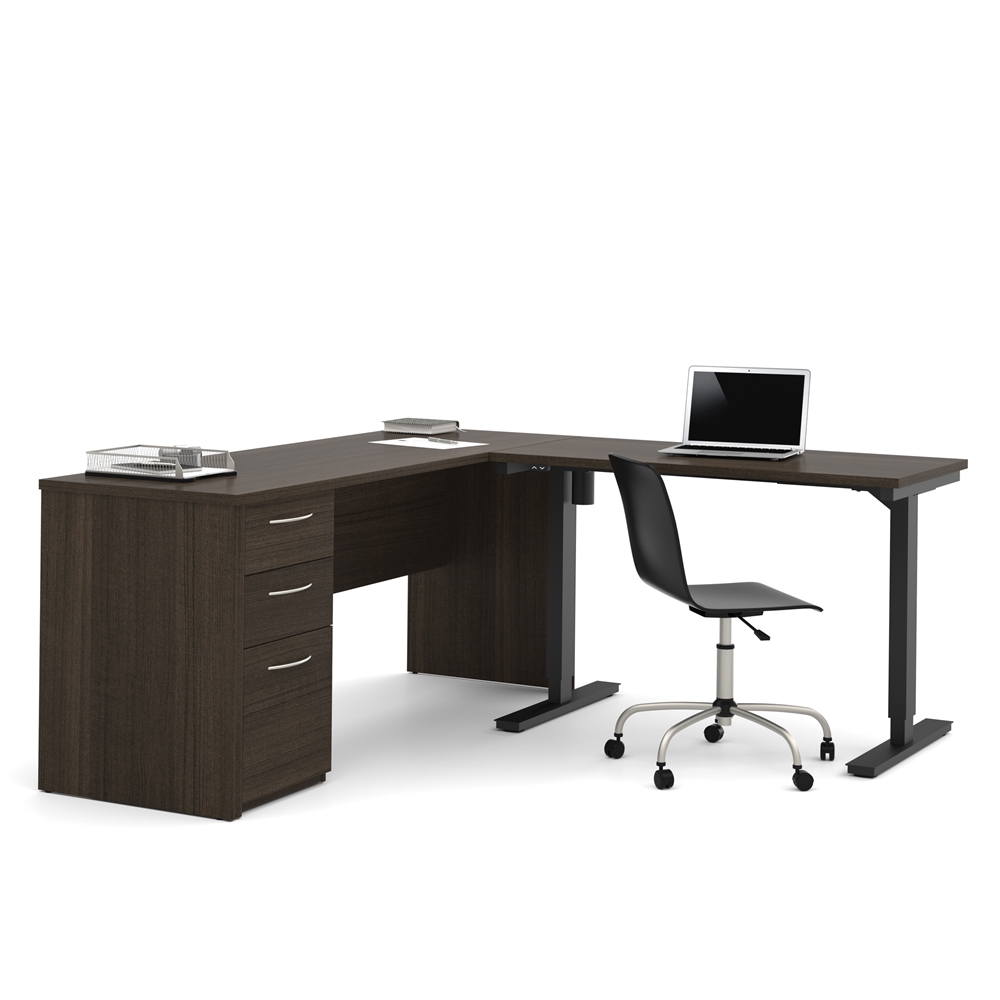 Embassy L-Desk including Electric Height Adjustable Table in Dark Chocolate. Picture 2