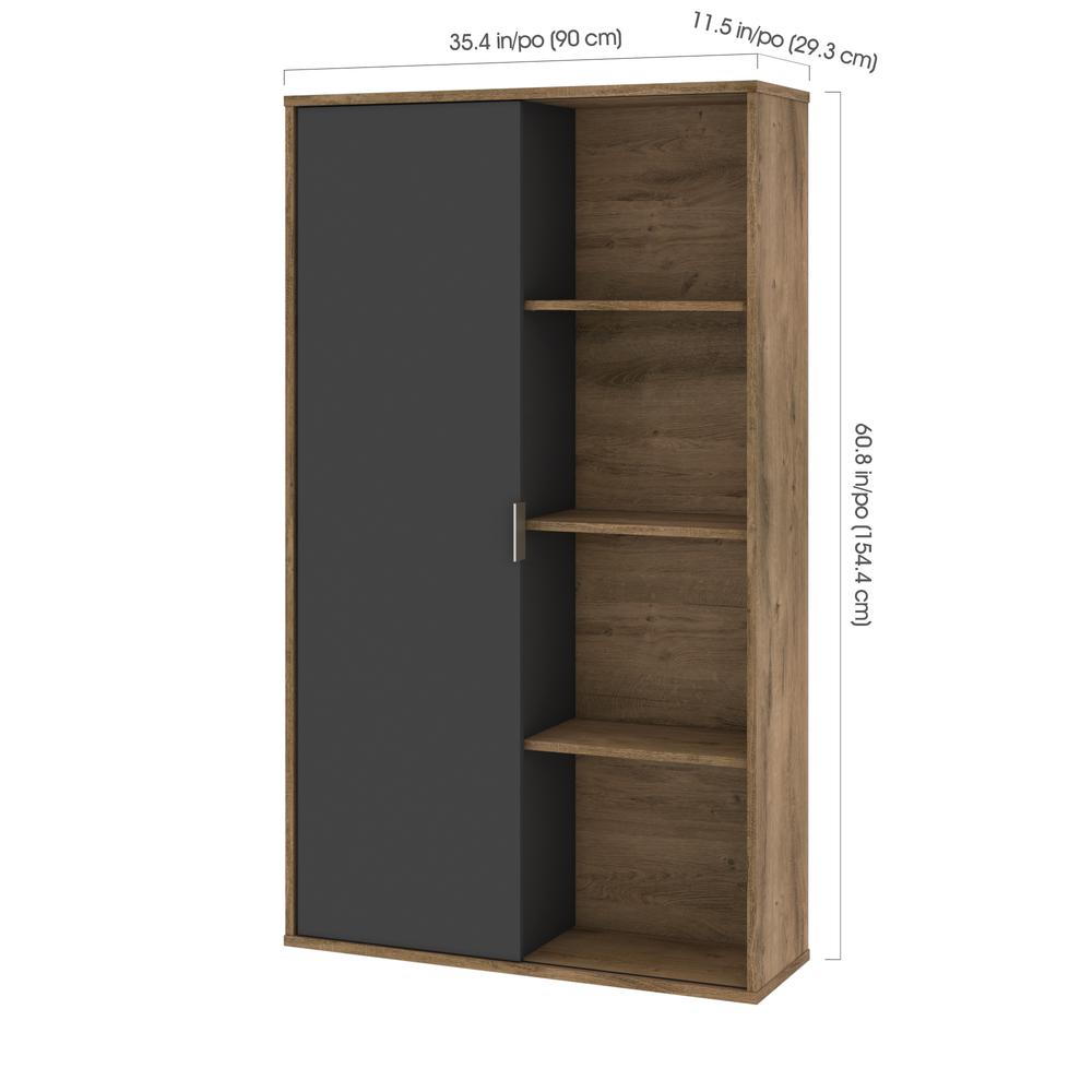 Aquarius Bookcase with Sliding Door - Rustic Brown & Graphite. Picture 6