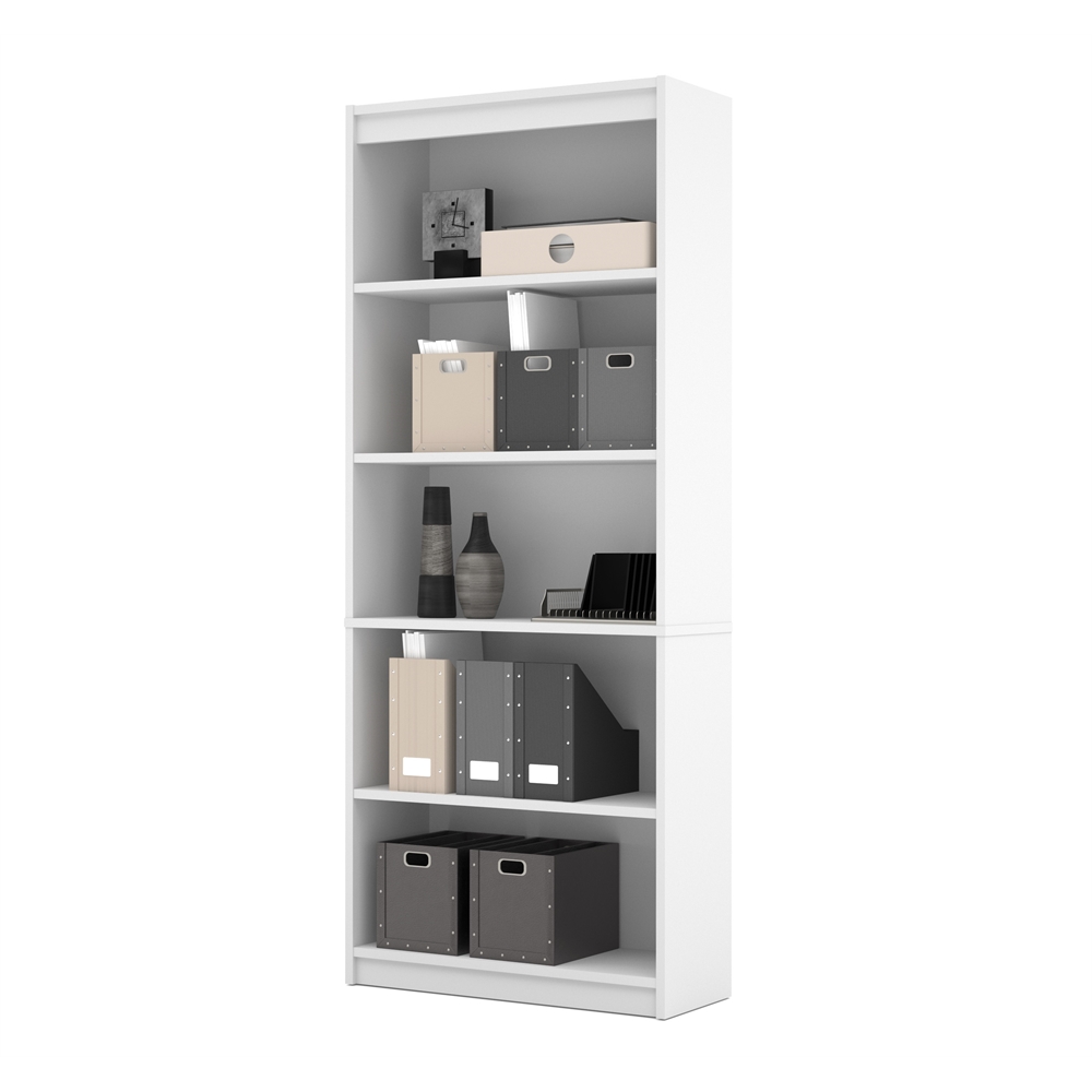 Solay L-Shaped Desk with lateral file and bookcase in White. Picture 4