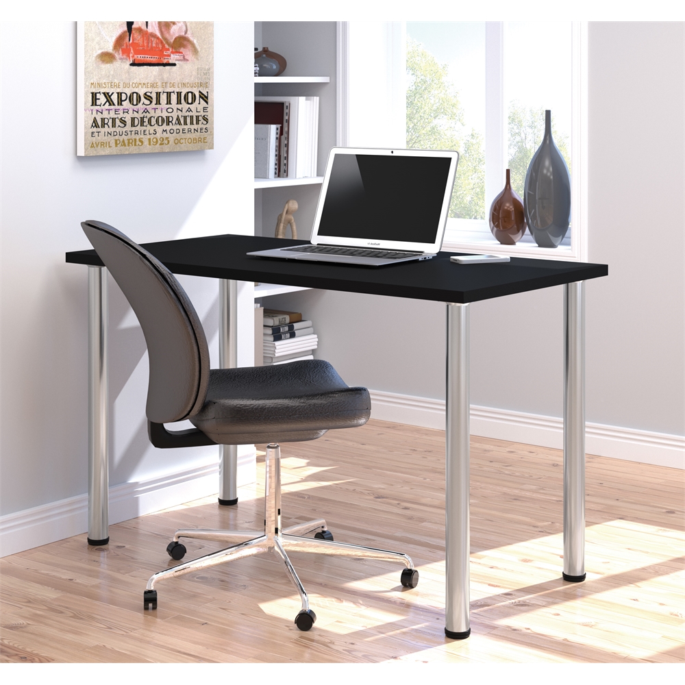24" x 48" Table with round metal legs in Black. Picture 1