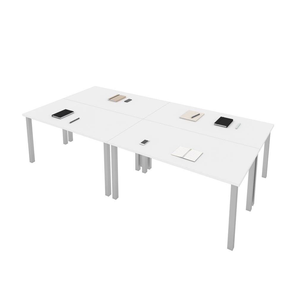 Bestar Universel Four 60W x 30D Table Desks with Square Metal Legs , White. Picture 1