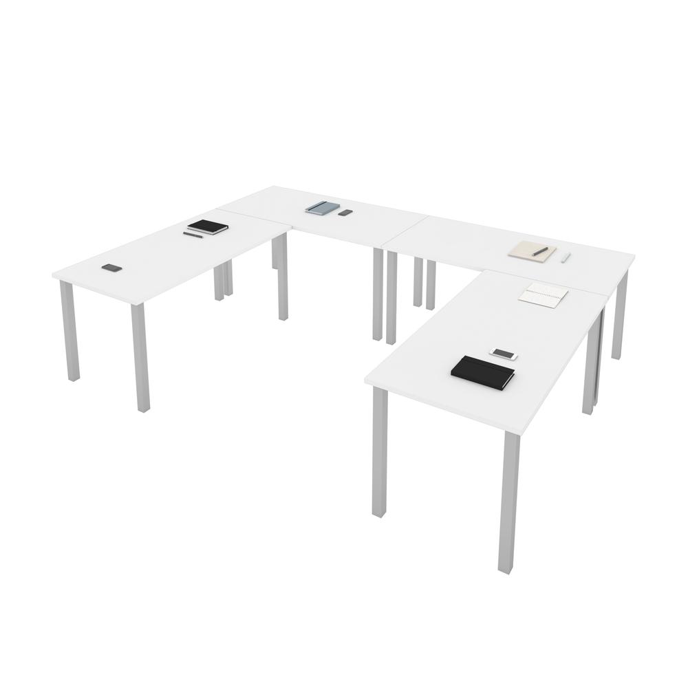 Bestar Universel Four 60W x 30D Table Desks with Square Metal Legs , White. Picture 3