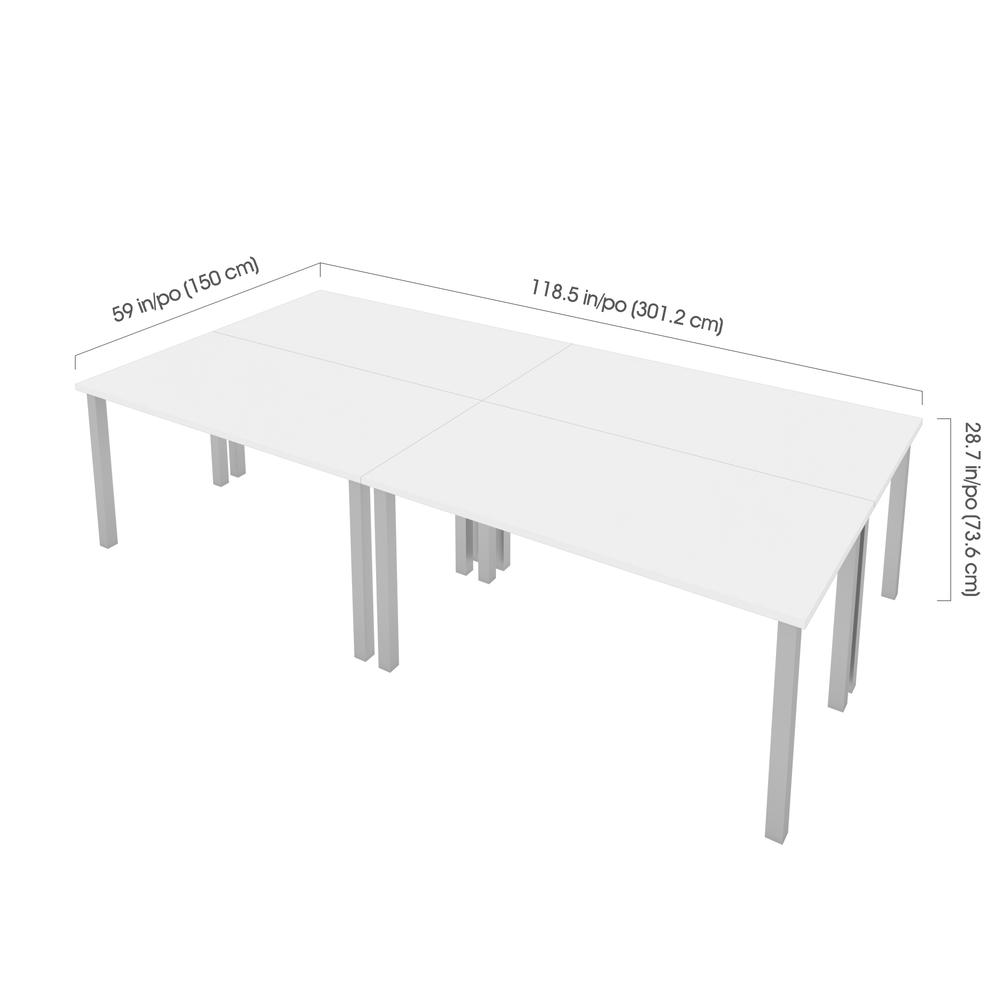 Bestar Universel Four 60W x 30D Table Desks with Square Metal Legs , White. Picture 13
