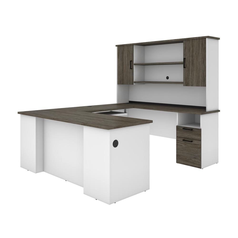 Bestar Norma Norma U-shaped workstation with hutch - Walnut Grey & White. Picture 2