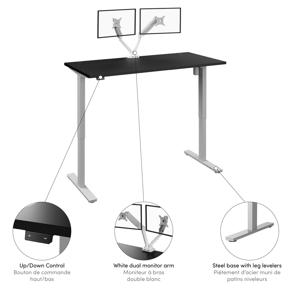 60W x 30D Standing Desk with Dual Monitor Arm in Black. Picture 5