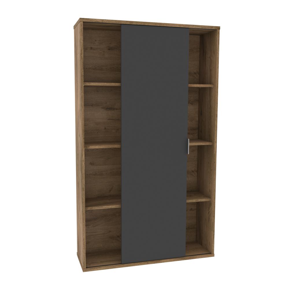Aquarius Bookcase with Sliding Door - Rustic Brown & Graphite. Picture 7