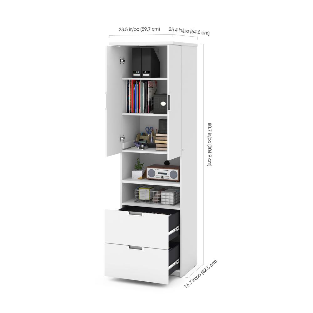 Queen Murphy Bed with 2 Storage Cabinets (114W) in White. Picture 6