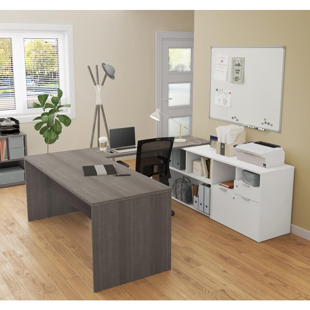 i3 Plus U-Desk with Two Drawers in Bark Gray & White. Picture 3