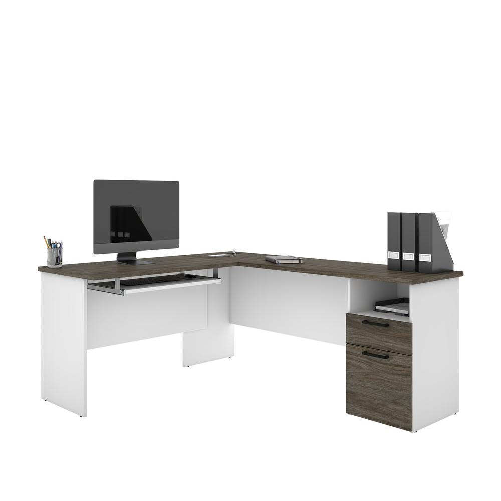 Bestar Norma L-Shaped Desk - Walnut Grey & White. The main picture.