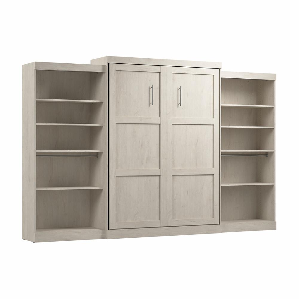 Pur Queen Murphy Bed with 2 Shelving Units (136W) in Linen White Oak. Picture 1