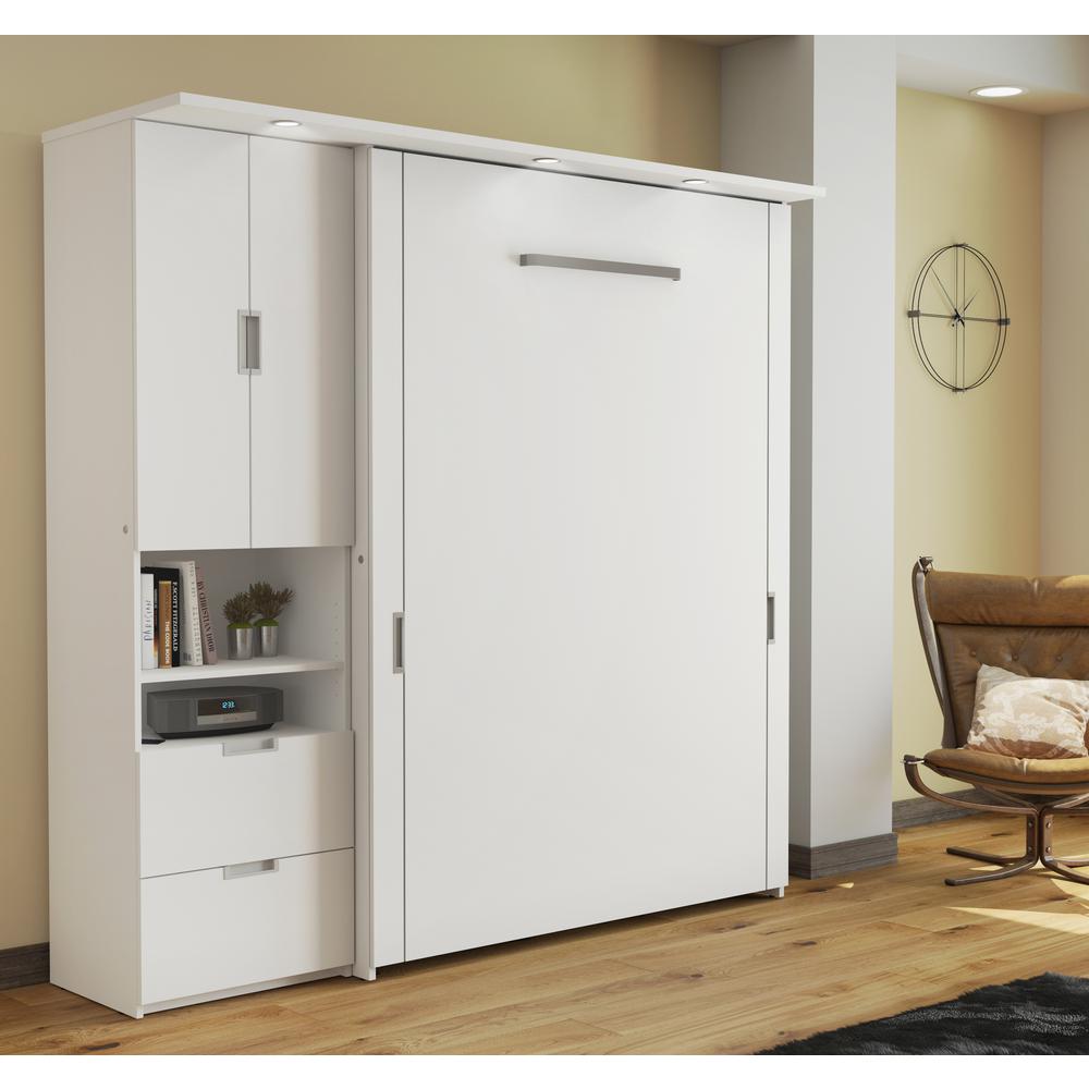 Full Murphy Bed with Storage Cabinet (84W) in White. Picture 2
