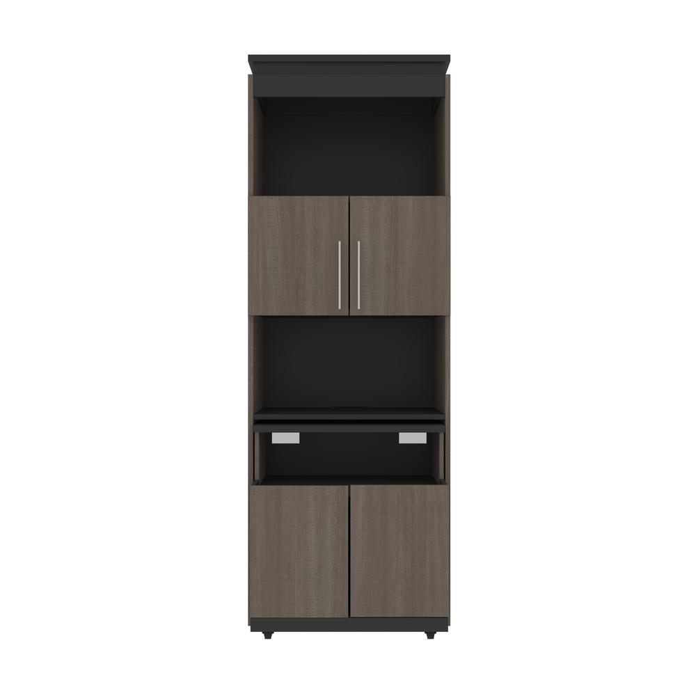 Bestar Orion 30W Shelving Unit with Fold-Out Desk in bark gray & graphite. Picture 3