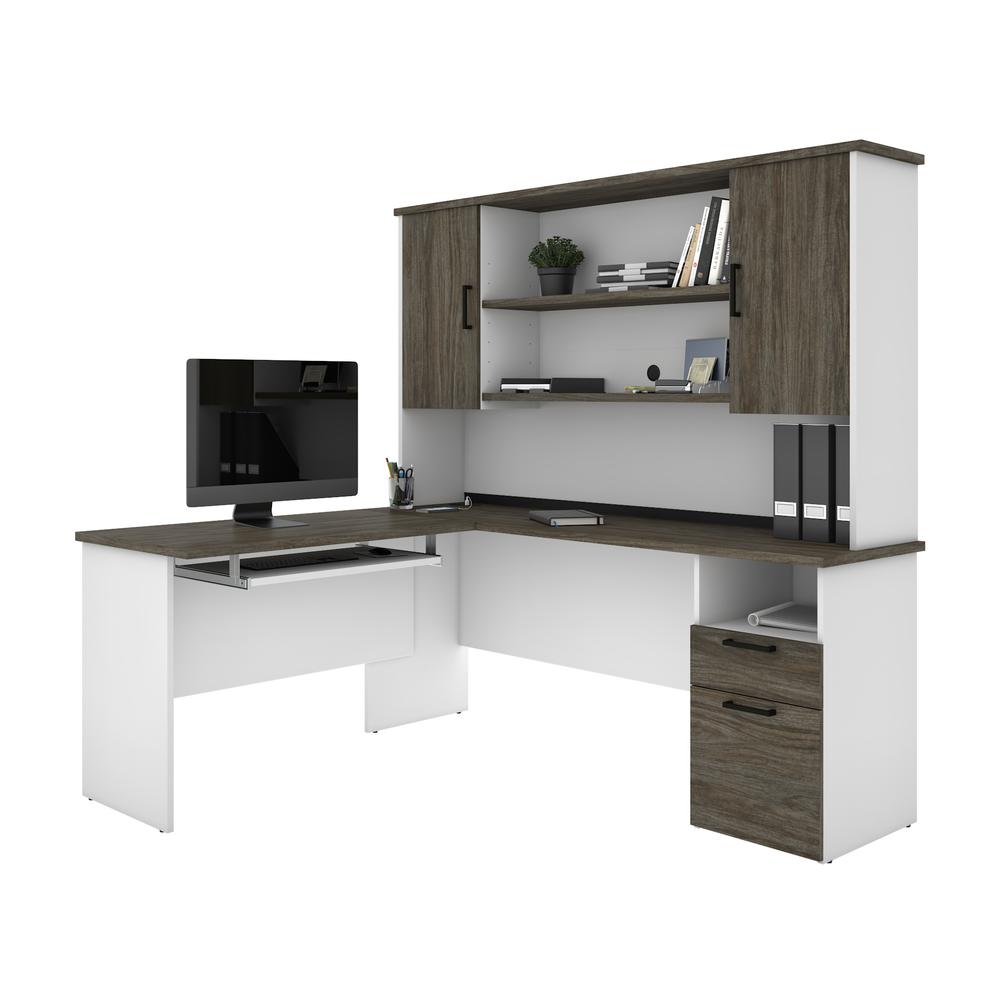 Bestar Norma Norma L-shaped workstation with hutch - Walnut Grey & White. Picture 3