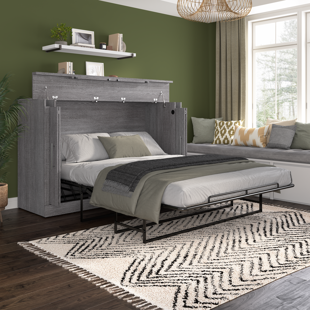 75W Queen Cabinet Bed with Mattress in Bark Grey. Picture 6