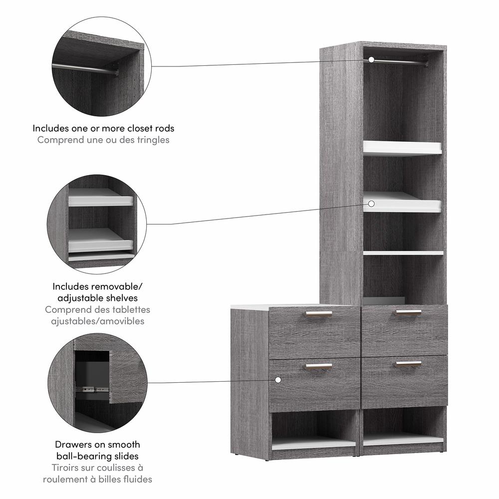 Cielo 40W Closet Organizer with Nightstand in Bark Gray and White. Picture 3