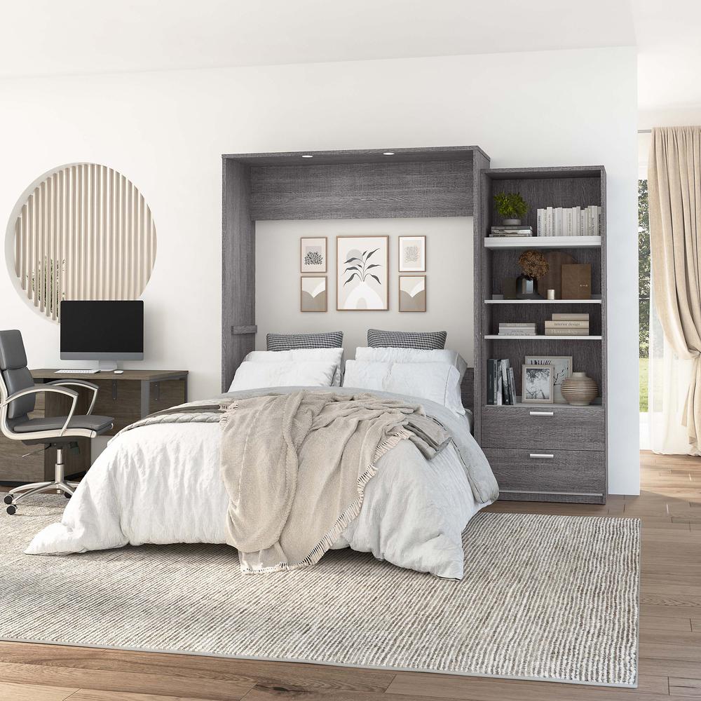Cielo Queen Murphy Bed with Closet Organizer (95W) in Bark Gray and White. Picture 2
