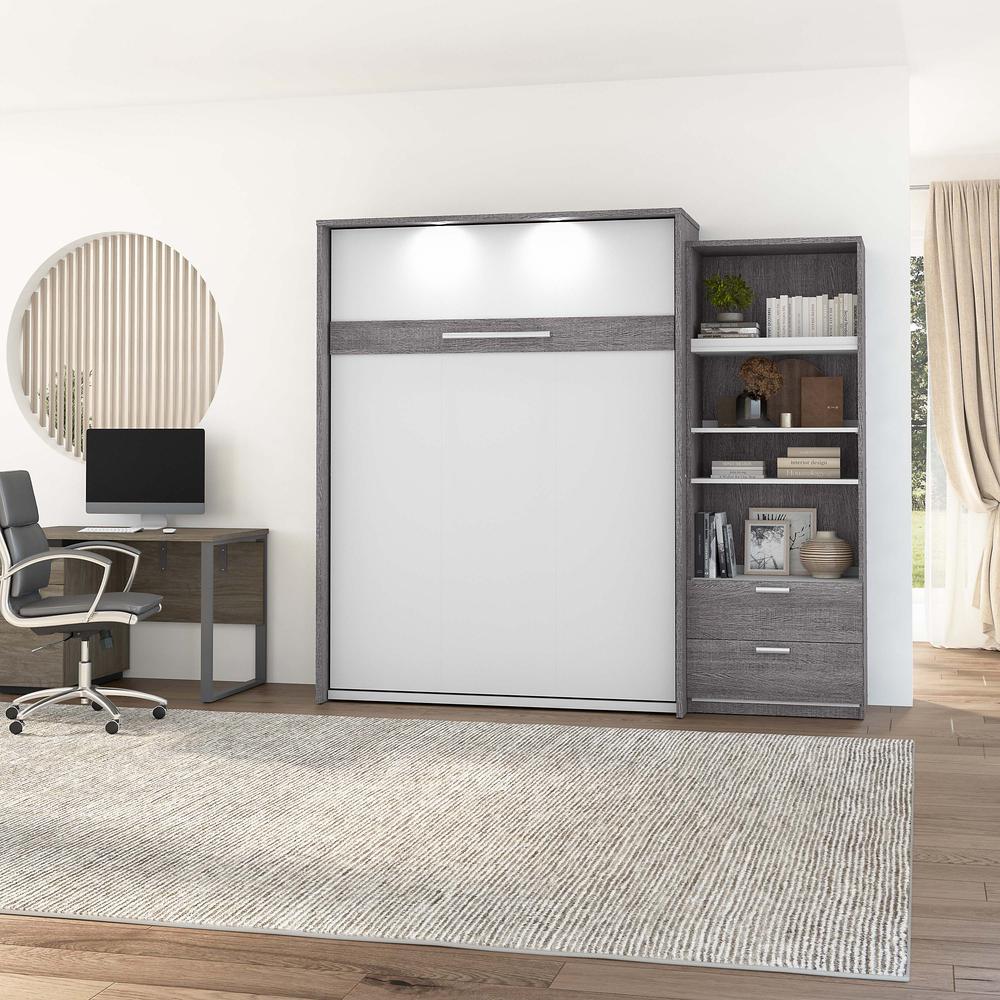 Cielo Queen Murphy Bed with Closet Organizer (95W) in Bark Gray and White. Picture 3