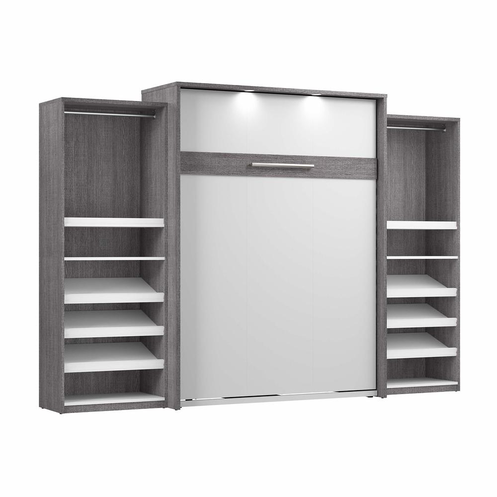 Cielo Queen Murphy Bed with 2 Closet Organizers (125W) in Bark Gray and White. Picture 1