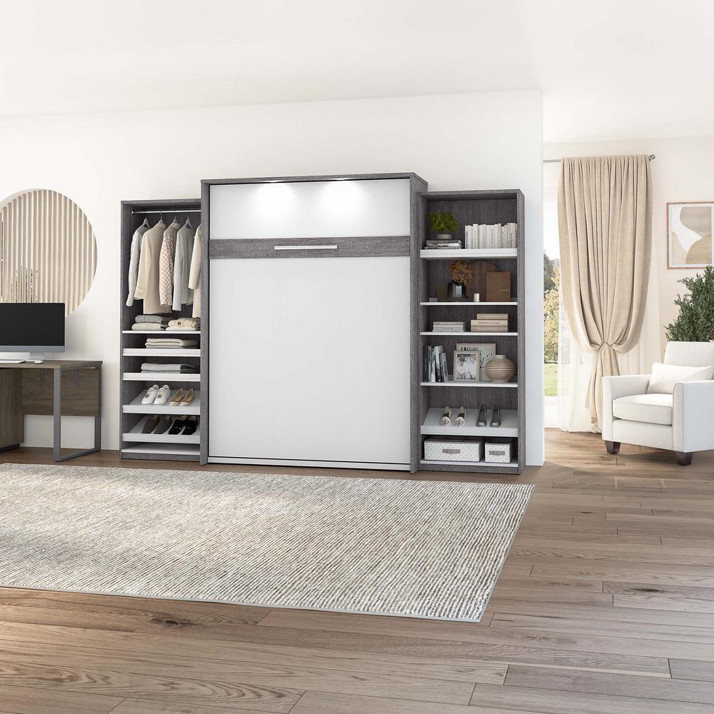 Cielo Queen Murphy Bed with 2 Closet Organizers (125W) in Bark Gray and White. Picture 4